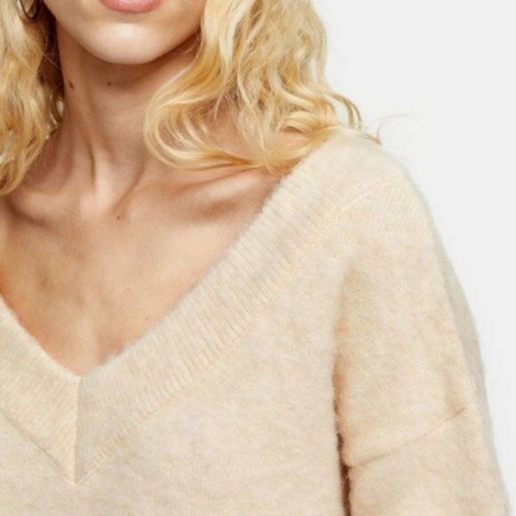 Topshop Brushed Bardot Double V-Neck Pink Sweater - Picture 9 of 9